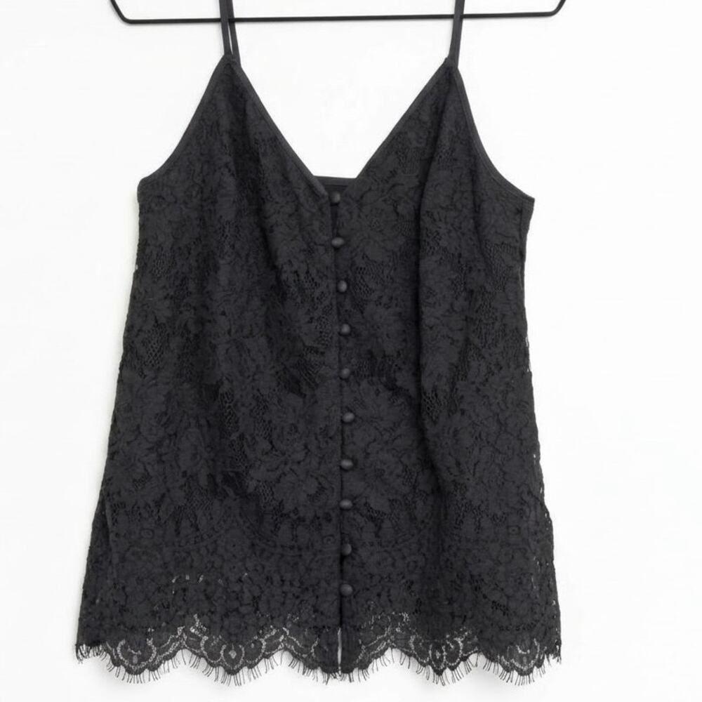 Abercrombie black Lace Button-Down Camisole tank top empire wait spaghetti strap